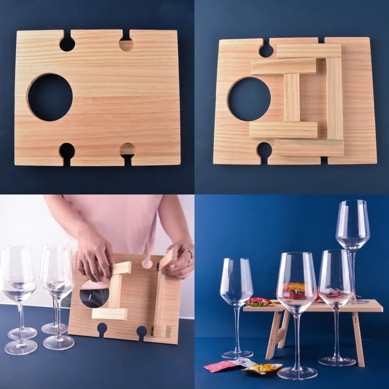Portable Folding Picnic Table Family Lovers Outdoor Party Goblet Holder Wine Rack 2in1 Fruit Snacks Wooden Travel Dining Table