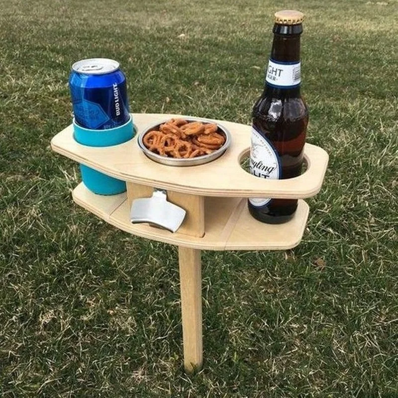 Portable Folding Picnic Table Family Lovers Outdoor Party Goblet Holder Wine Rack 2in1 Fruit Snacks Wooden Travel Dining Table