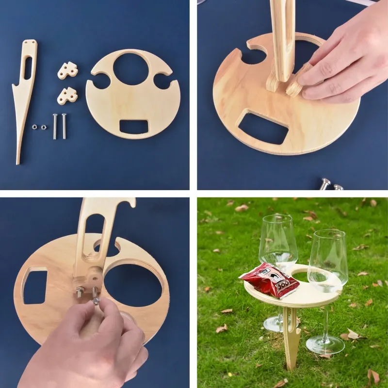Portable Folding Picnic Table Family Lovers Outdoor Party Goblet Holder Wine Rack 2in1 Fruit Snacks Wooden Travel Dining Table