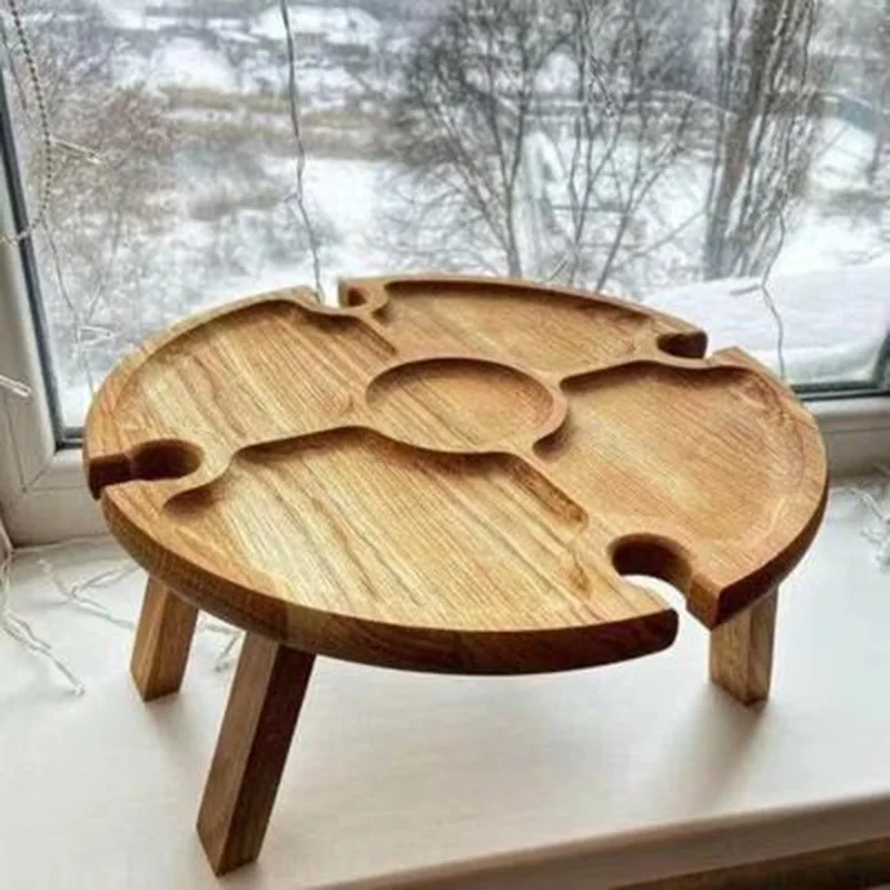 Portable Folding Picnic Table Family Lovers Outdoor Party Goblet Holder Wine Rack 2in1 Fruit Snacks Wooden Travel Dining Table