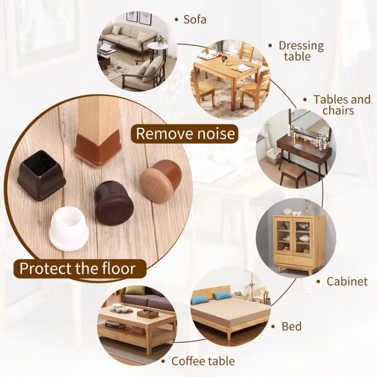 8Pcs TPE Silicone Chair Leg Floor Protectors with Felt,Chair Leg Caps,Furniture Leg Feet Protection Cover Protect Hardwood Floor