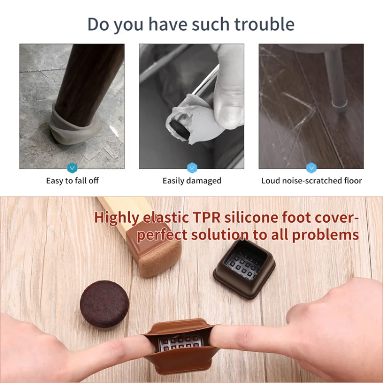 8Pcs TPE Silicone Chair Leg Floor Protectors with Felt,Chair Leg Caps,Furniture Leg Feet Protection Cover Protect Hardwood Floor