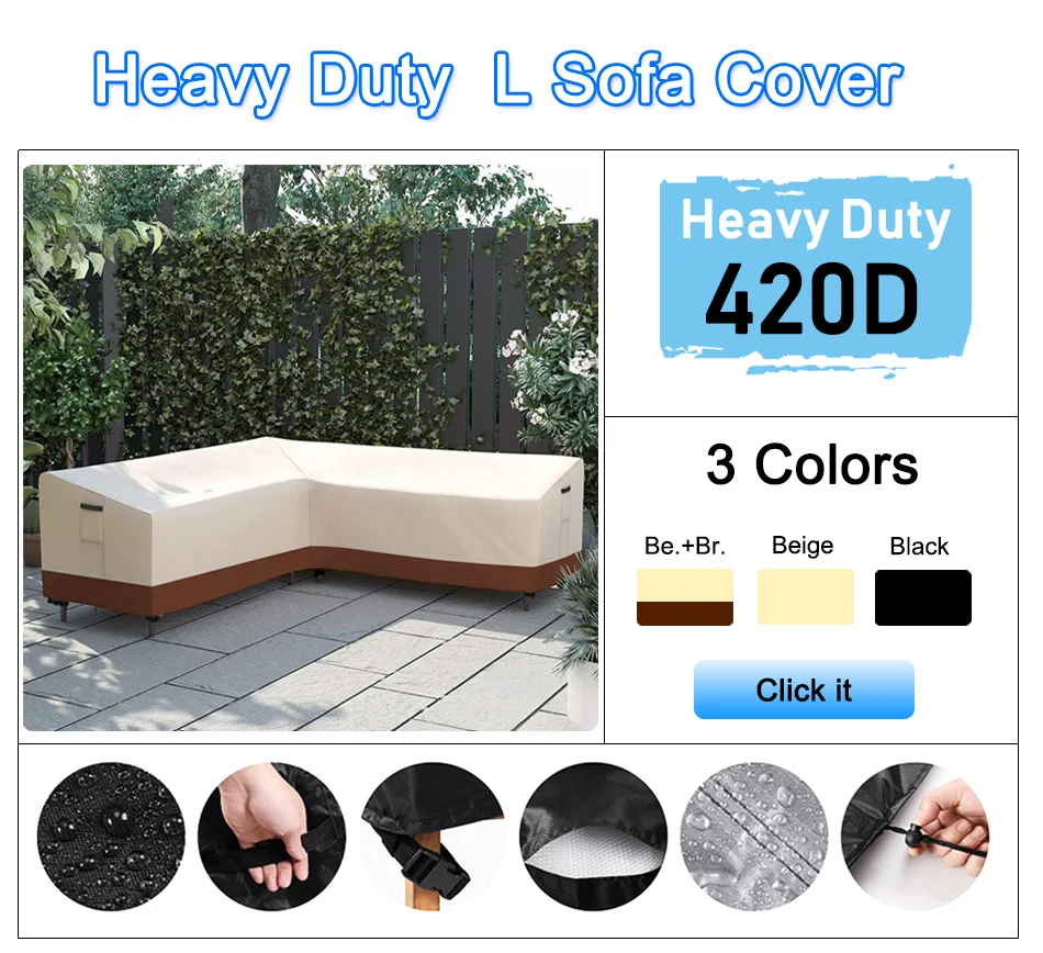 Brown 420D HEAVY DUTY Outdoor Waterproof Patio Furniture Cover Garden Rain Snow WindProof Anti-UV Cover for Sofa Table Chair