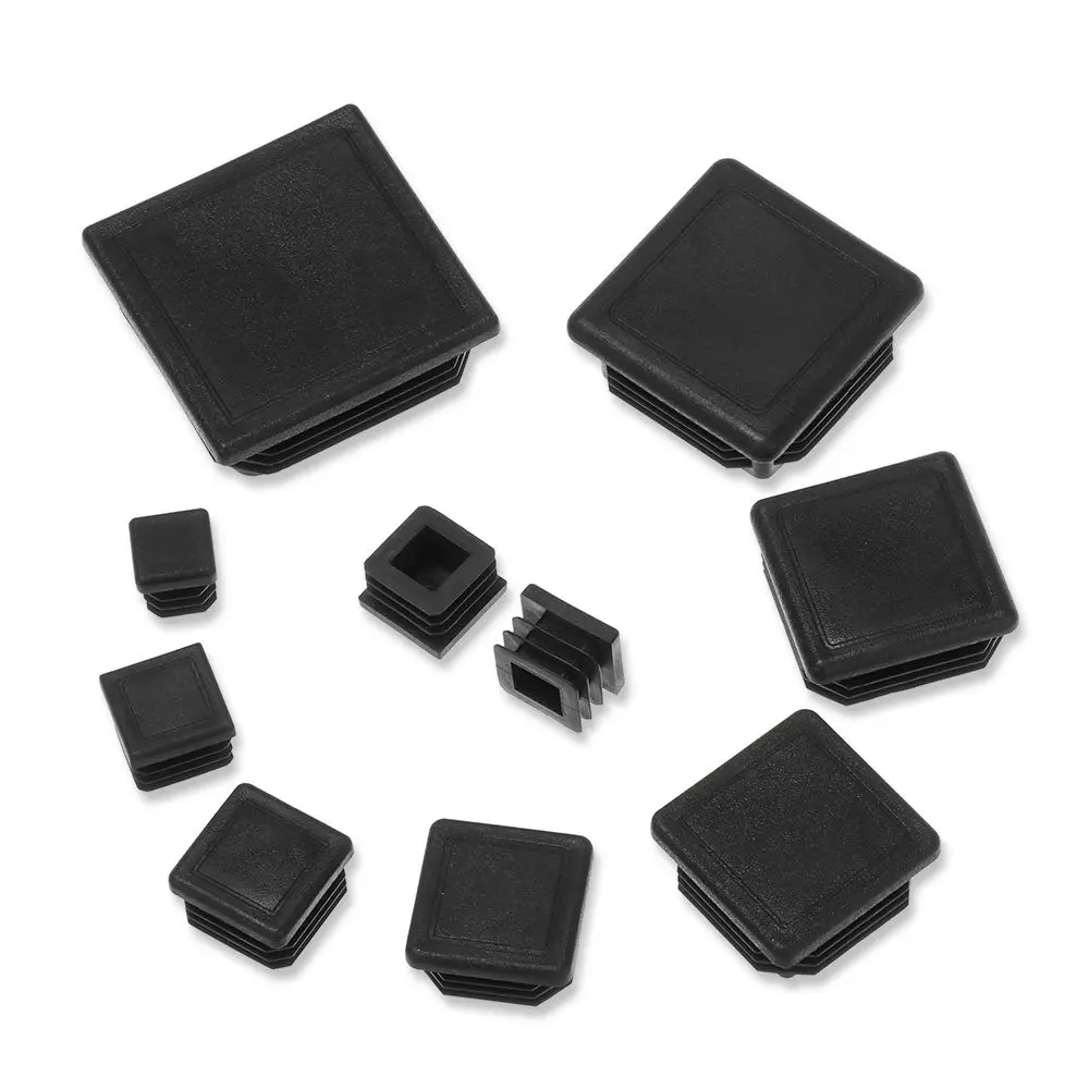 10pcs Square Plastic Black Blanking End Cap Tube Pipe Insert Plug Bung 15x15~60x60mm