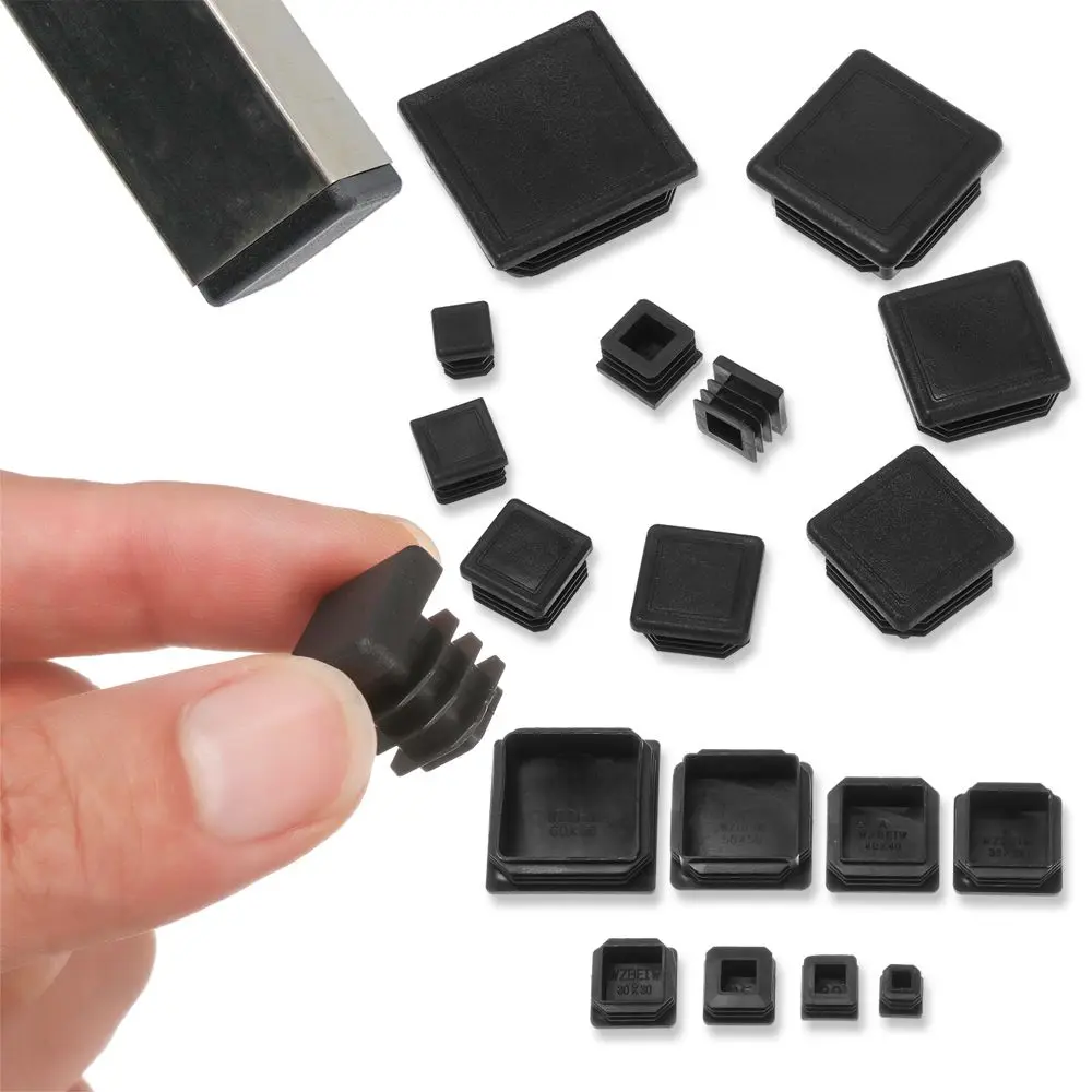 10pcs Square Plastic Black Blanking End Cap Tube Pipe Insert Plug Bung 15x15~60x60mm