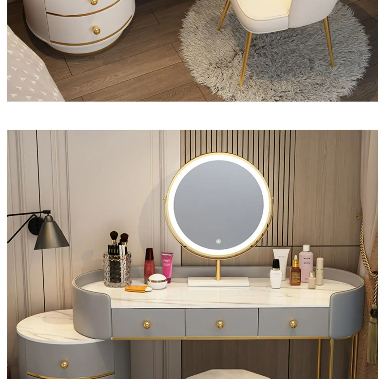 Pink White Vanity Table Women Luxury Nail European Big Stool Study Dressing Table Organizer Mesa De Maquillaje Home Furniture