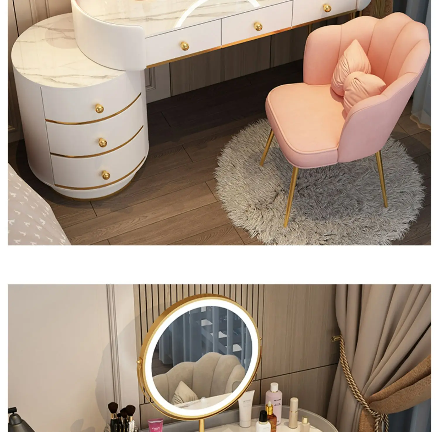 Pink White Vanity Table Women Luxury Nail European Big Stool Study Dressing Table Organizer Mesa De Maquillaje Home Furniture