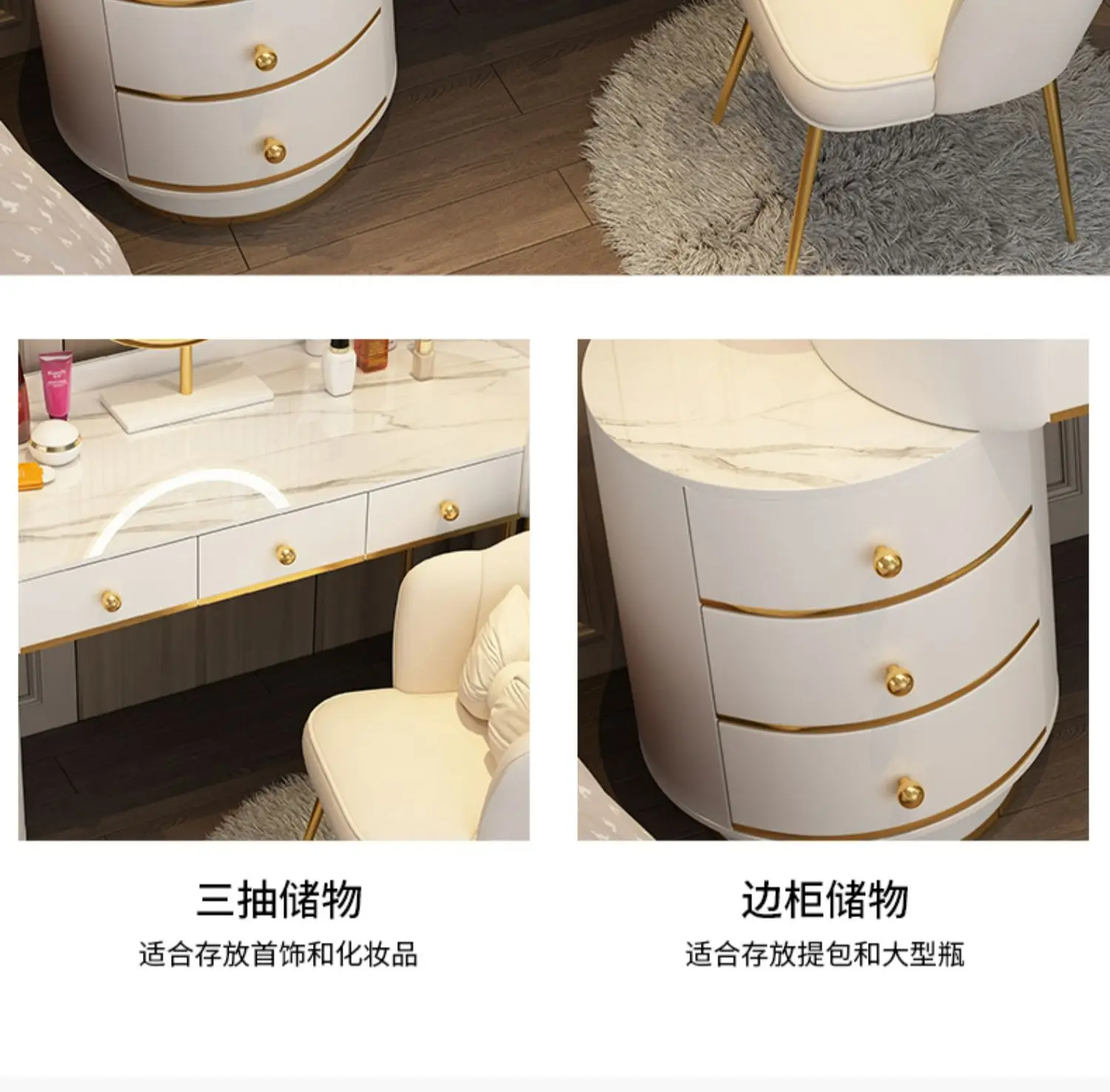 Pink White Vanity Table Women Luxury Nail European Big Stool Study Dressing Table Organizer Mesa De Maquillaje Home Furniture