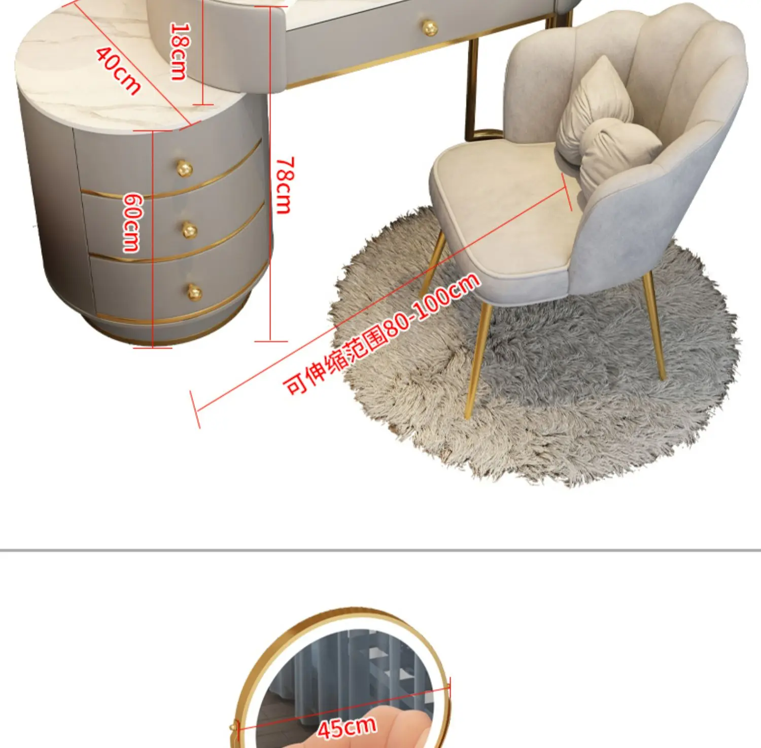 Pink White Vanity Table Women Luxury Nail European Big Stool Study Dressing Table Organizer Mesa De Maquillaje Home Furniture