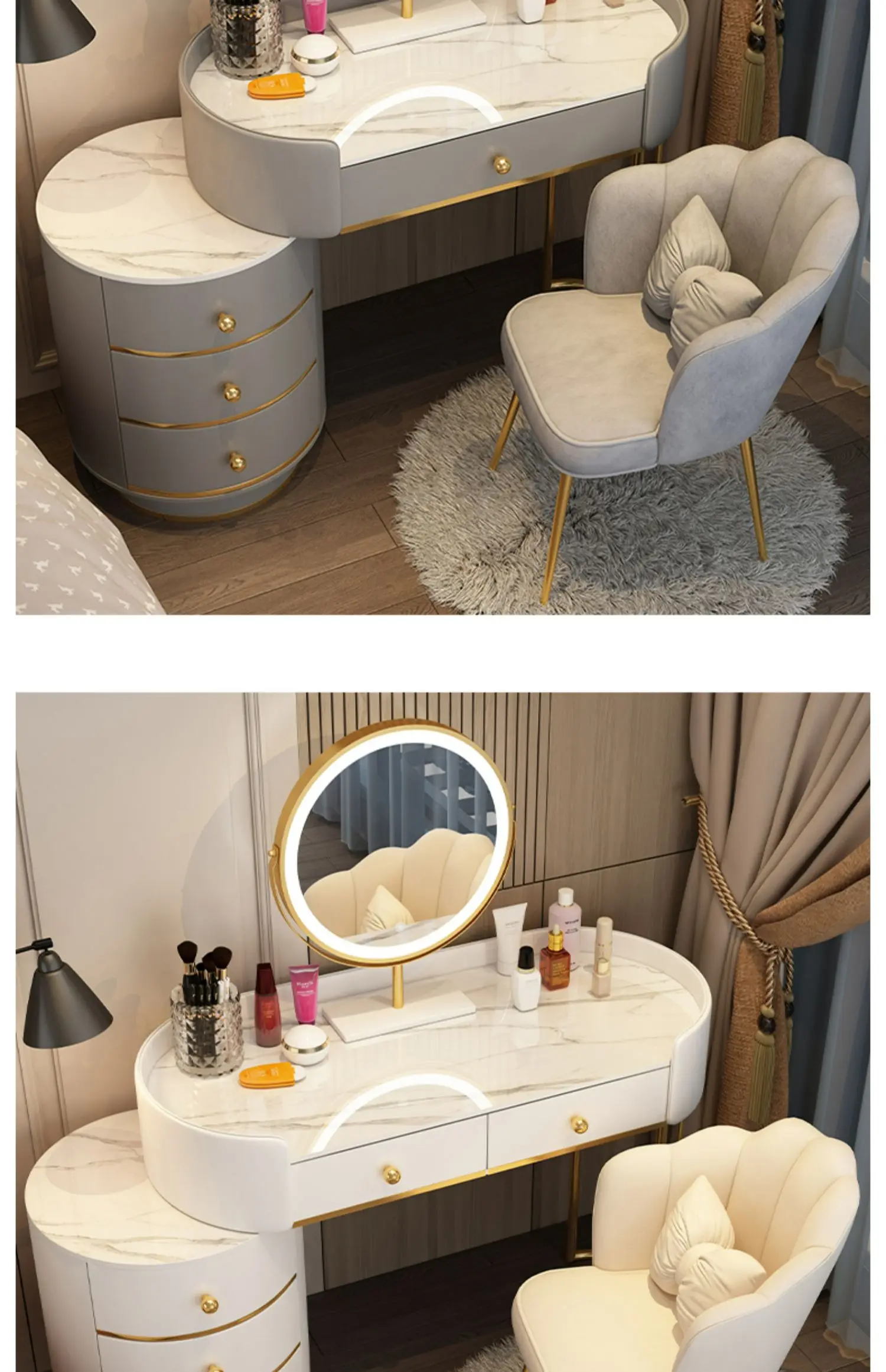 Pink White Vanity Table Women Luxury Nail European Big Stool Study Dressing Table Organizer Mesa De Maquillaje Home Furniture