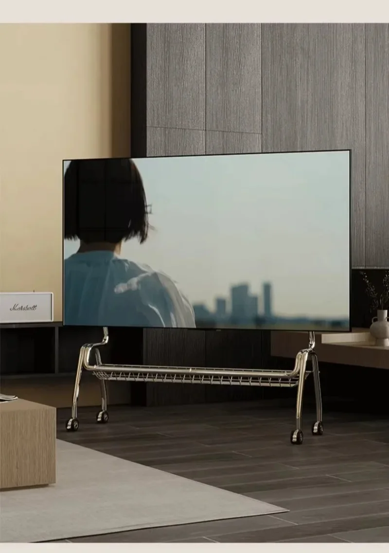 TV Stands Nordic TV Mobile Bracket Living Room Home Modern Simple Floor 32-75 Inch Stainless Steel Hanger with Wheels TV Cabinet