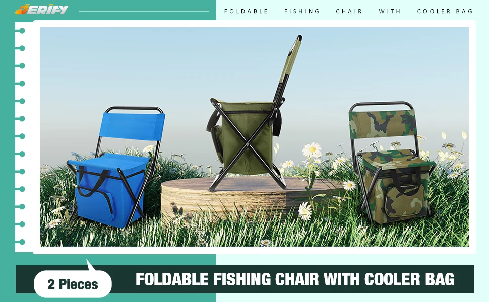 Fishing Chair with Cooler Bag Foldable Fishing Stool Supports 220Lbs Portable Backrest Lightweight Folding Chair Outdoor Camping