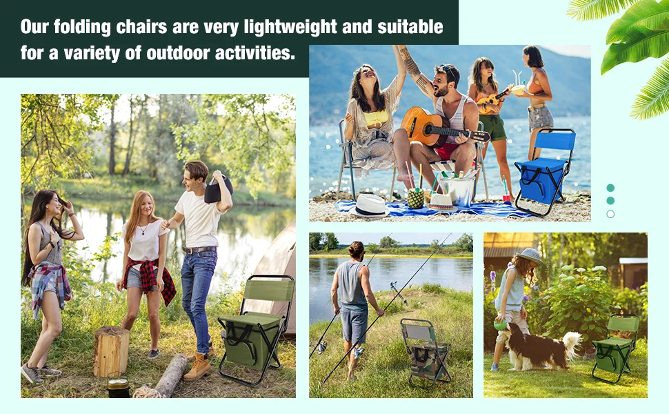 Fishing Chair with Cooler Bag Foldable Fishing Stool Supports 220Lbs Portable Backrest Lightweight Folding Chair Outdoor Camping