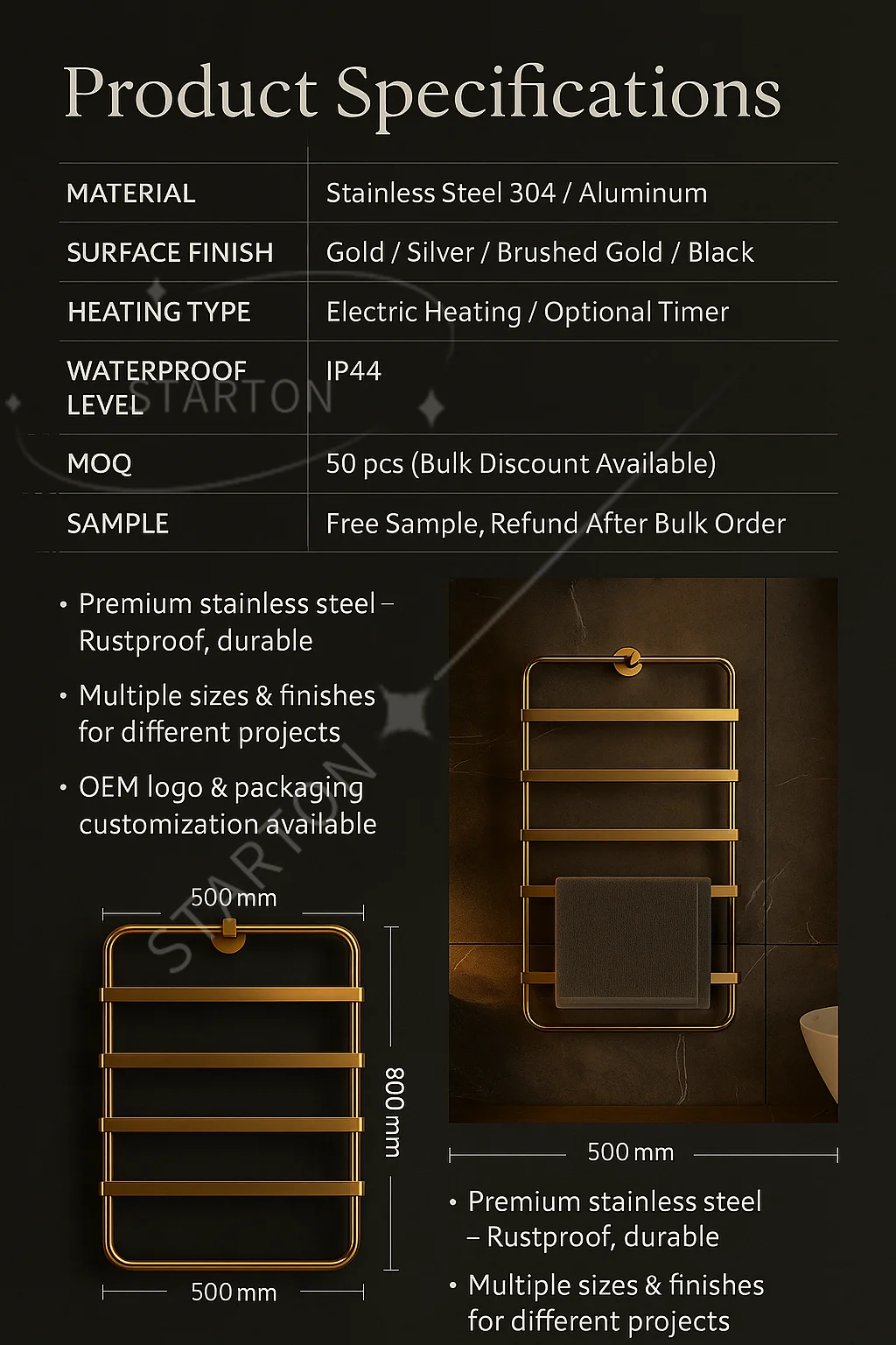 Professional Electric Heated Towel Rail Smart Electric Towel Rack Wall Mounted Towel Warmer for Bathroom