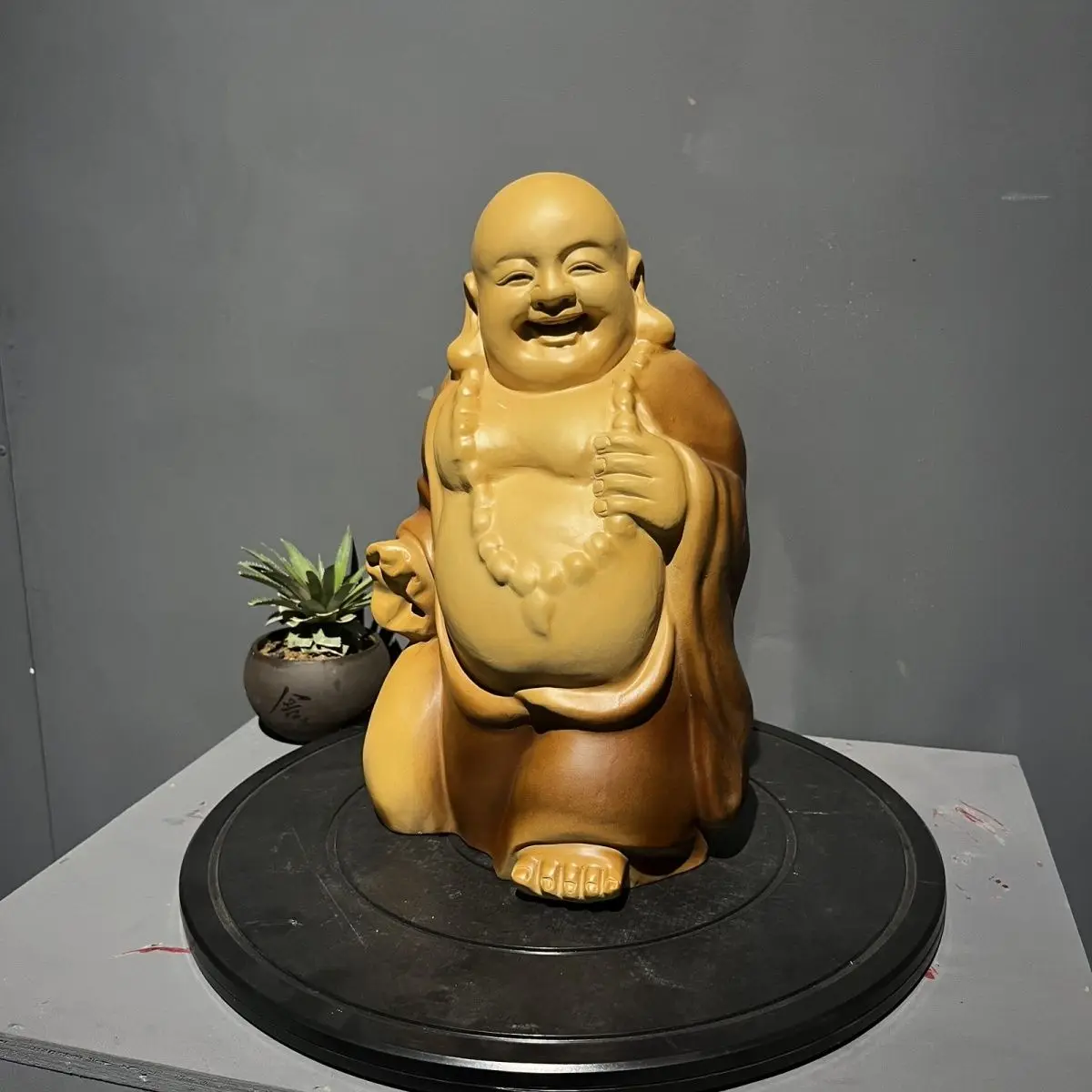 Camphor wood carving Maitreya Buddha solid wood ornaments home living room desktop home accessories