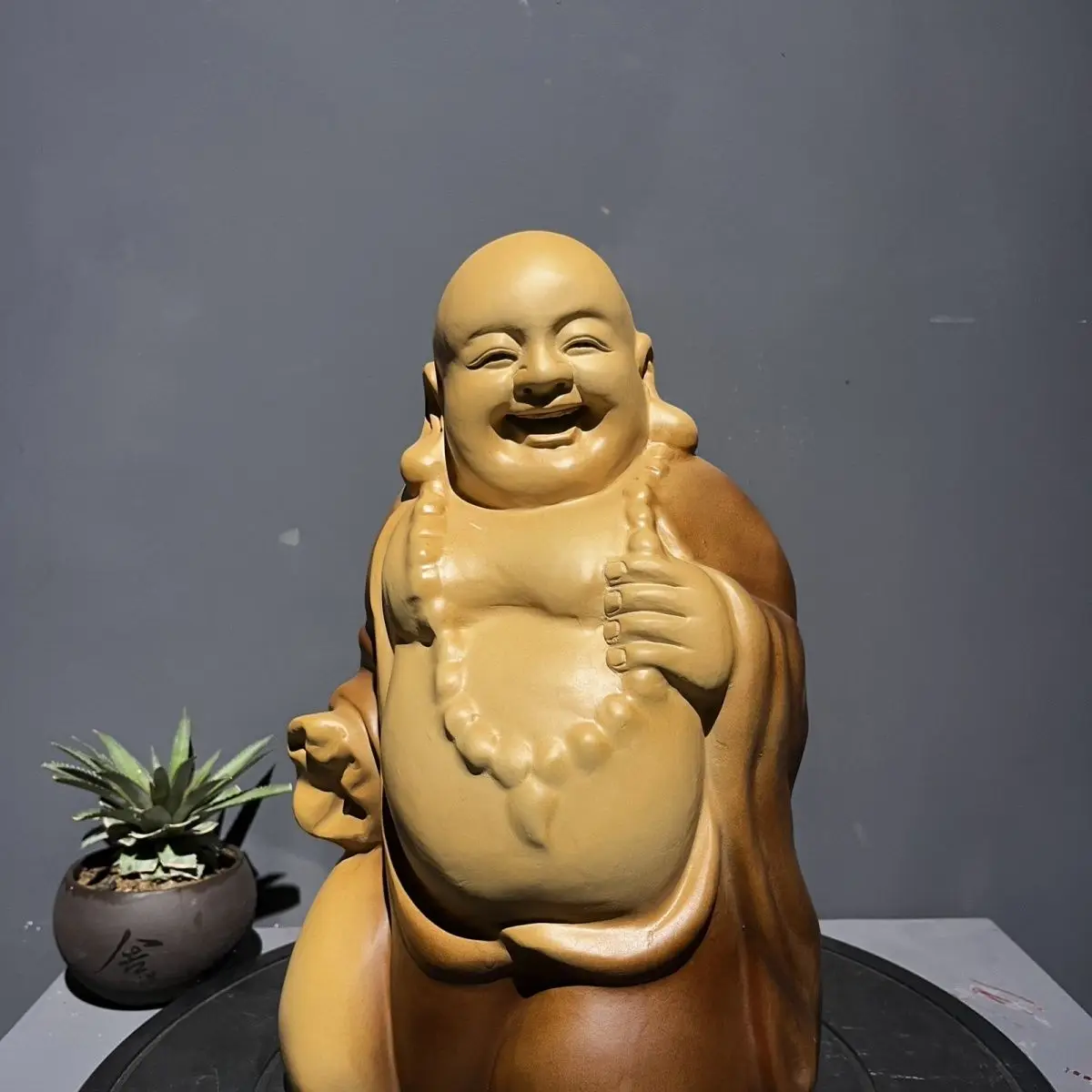 Camphor wood carving Maitreya Buddha solid wood ornaments home living room desktop home accessories