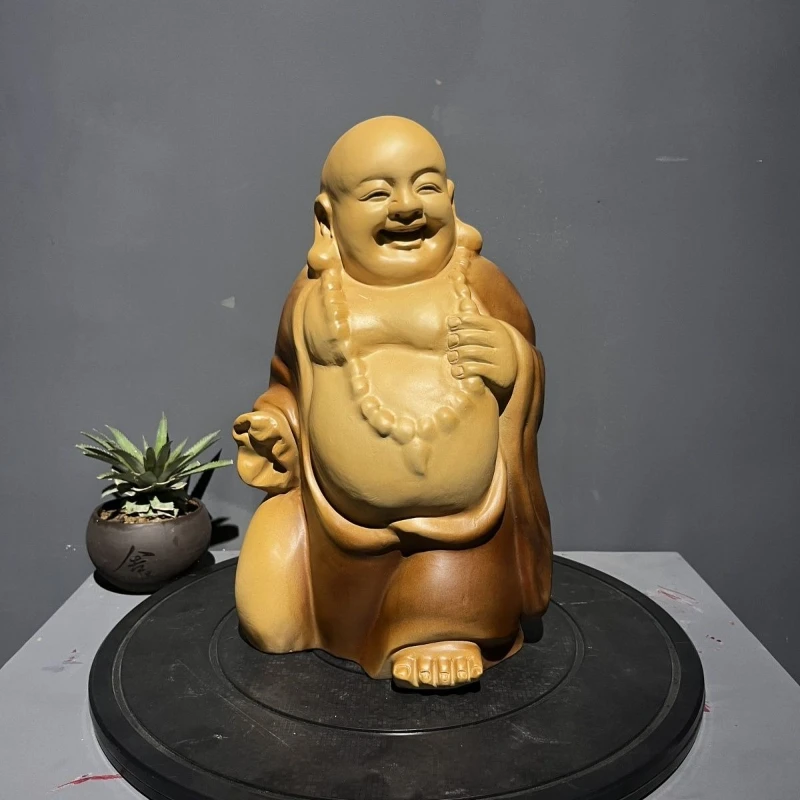 Camphor wood carving Maitreya Buddha solid wood ornaments home living room desktop home accessories