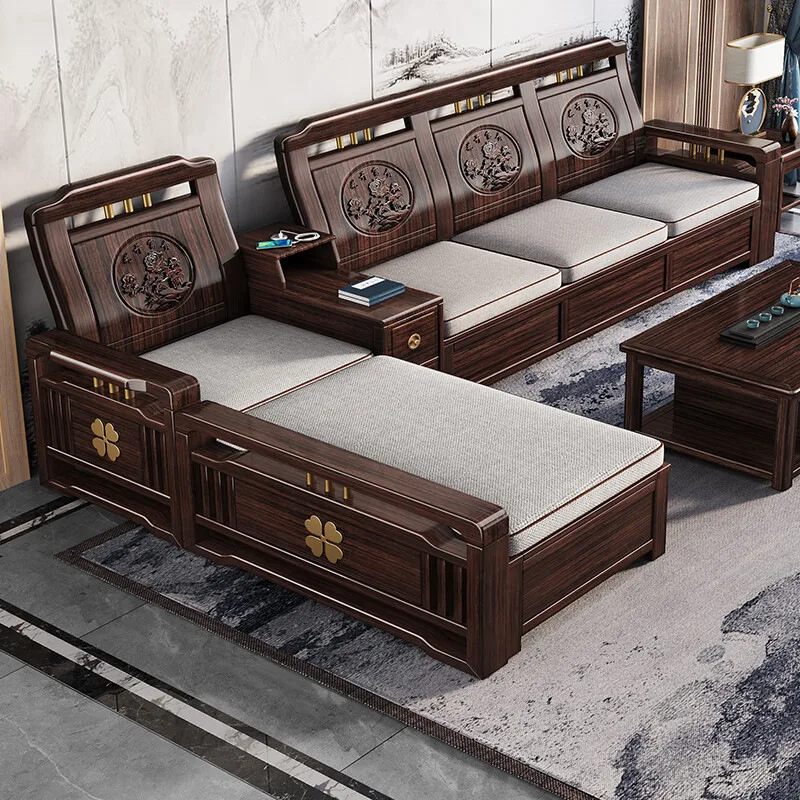 CZ New Chinese Style Solid Wood Sofa Purple Sandalwood Combination Small Apartment Modern Simple Living Room Wooden Furniture
