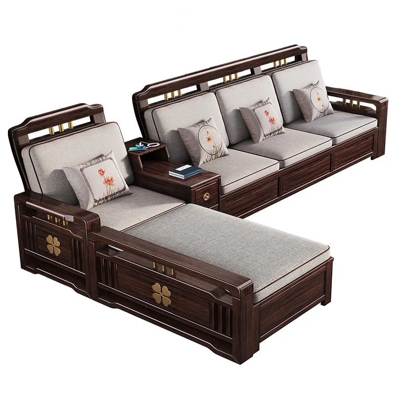 CZ New Chinese Style Solid Wood Sofa Purple Sandalwood Combination Small Apartment Modern Simple Living Room Wooden Furniture