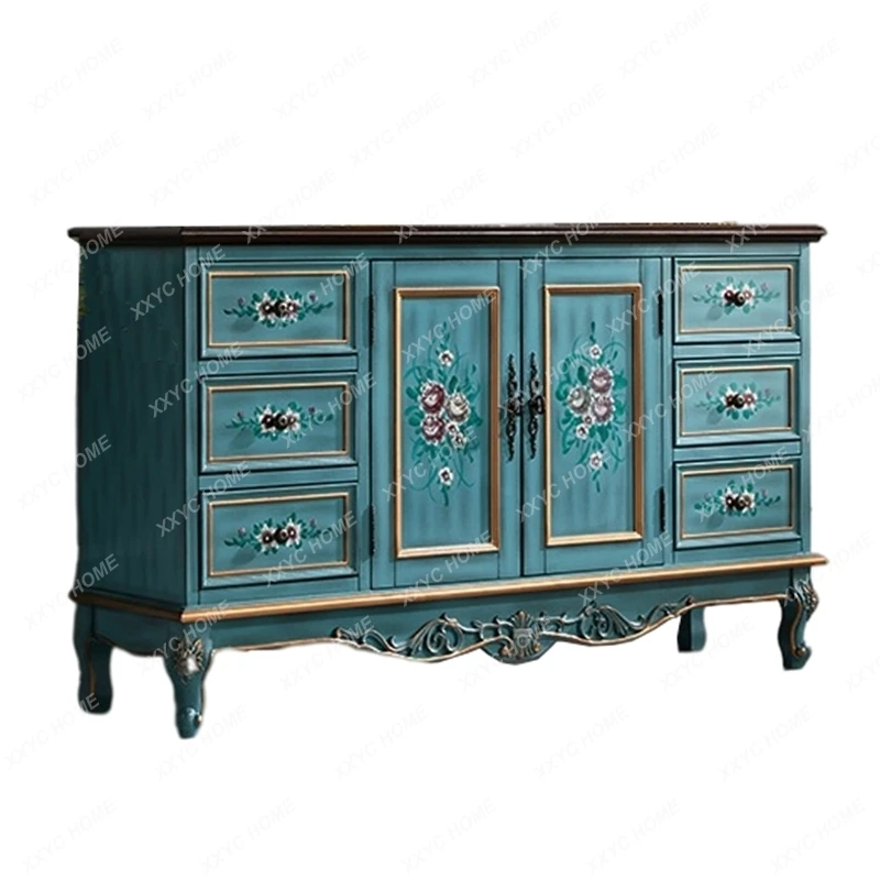 Sideboard Cabinet Solid Wood Rustic Entryway Cabinet Vintage Painted Storage Cabinet