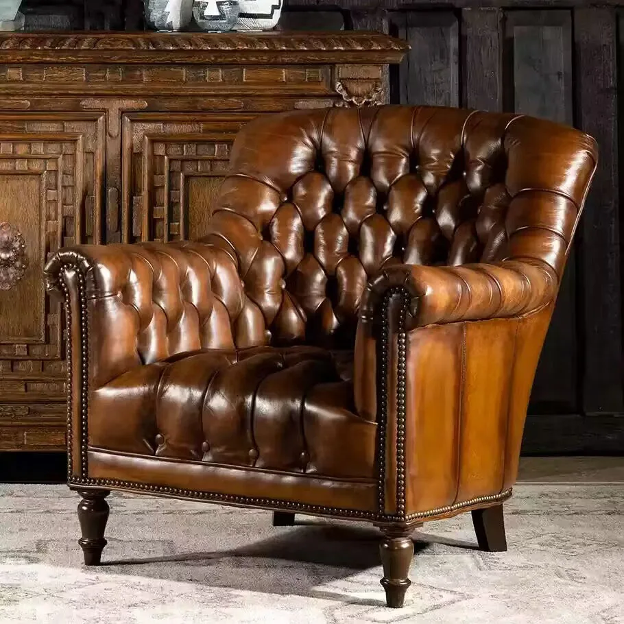 Genuine Leather Living Room Chairs Design Classic Relaxing Comfy Chairs Living Room Luxury Relaxing Poltrone Moderne Furniture
