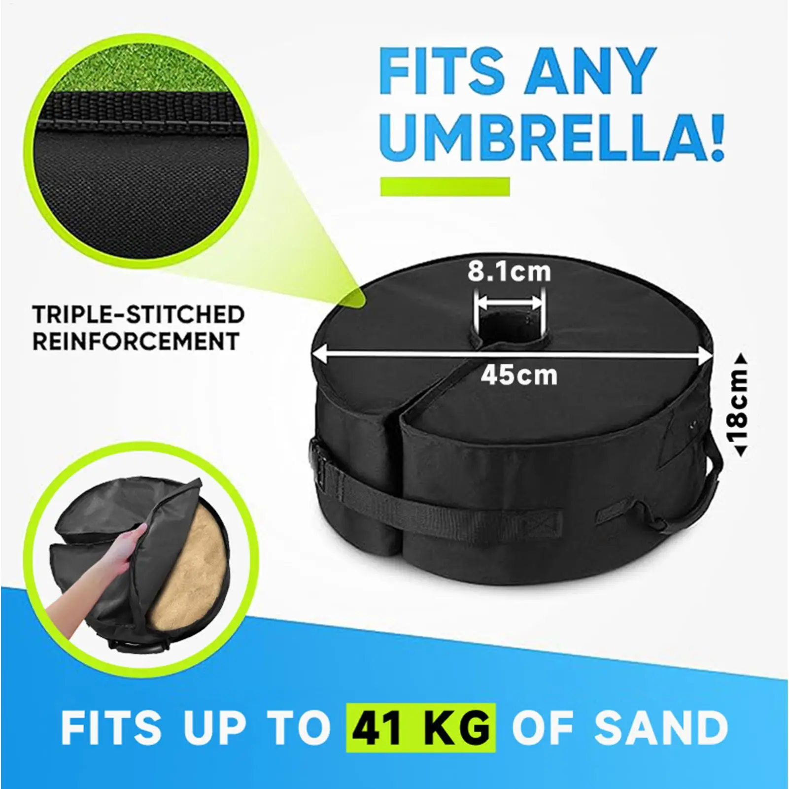 Heavy Duty Outdoor Umbrella Base Weight Sand Bag 90lbs Fillable Stabilizer for Cantilever Offset Patio Umbrellas Weights Sandbag