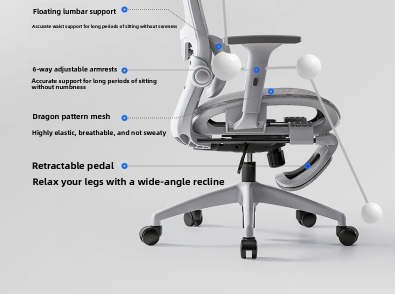 UVR Mesh Office Chair Home Ergonomic Design Backrest Armrest Stool Home Games Athletic Chair Reclining Boss Chair Furniture