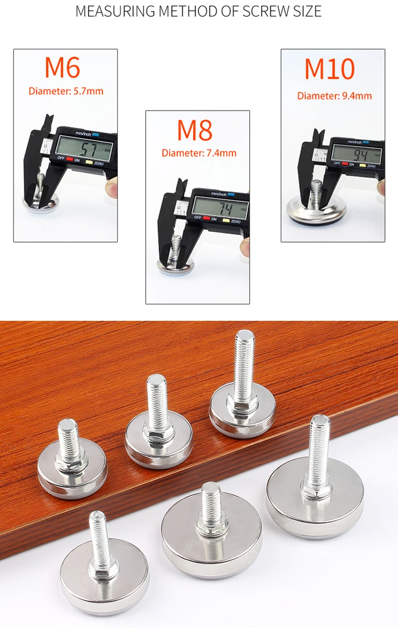 16Pcs Adjustable Furniture Feet Nylon Base Stainless Steel Levelers Legs, for Sofa, Table, Chair, Cabinet, Workbench of Leveling