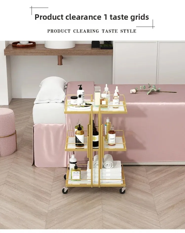 Luxury Iron Salon Trolley Manicure Mobile Tools Cart Modern Commercial Multi-Layer Storage Beauty Furniture
