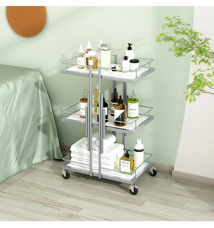 Luxury Iron Salon Trolley Manicure Mobile Tools Cart Modern Commercial Multi-Layer Storage Beauty Furniture