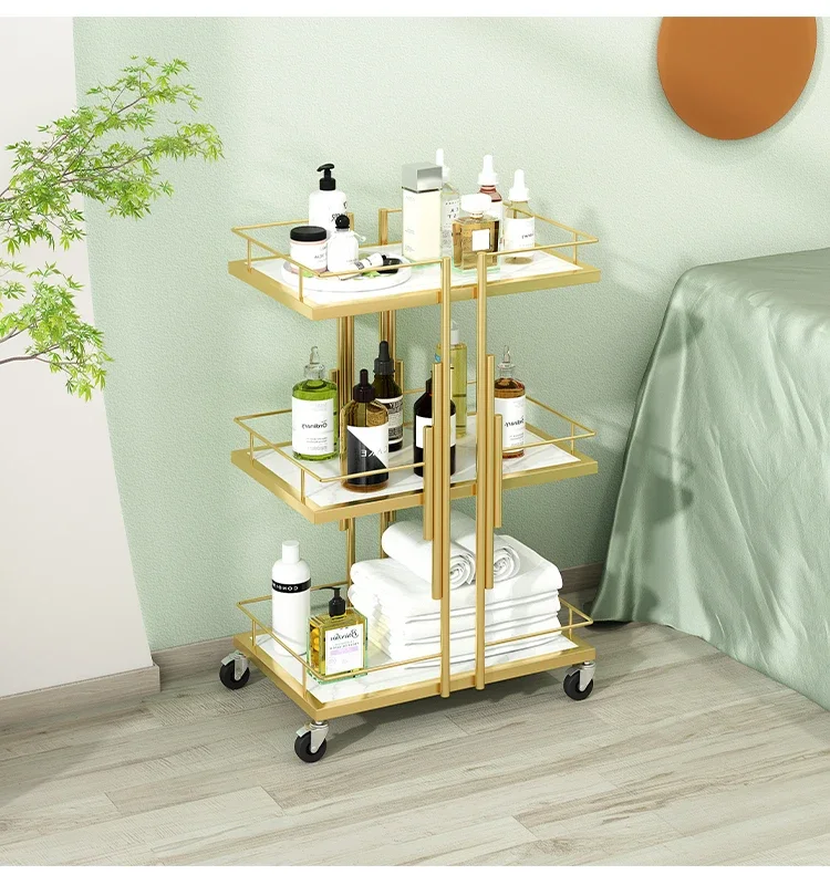 Luxury Iron Salon Trolley Manicure Mobile Tools Cart Modern Commercial Multi-Layer Storage Beauty Furniture