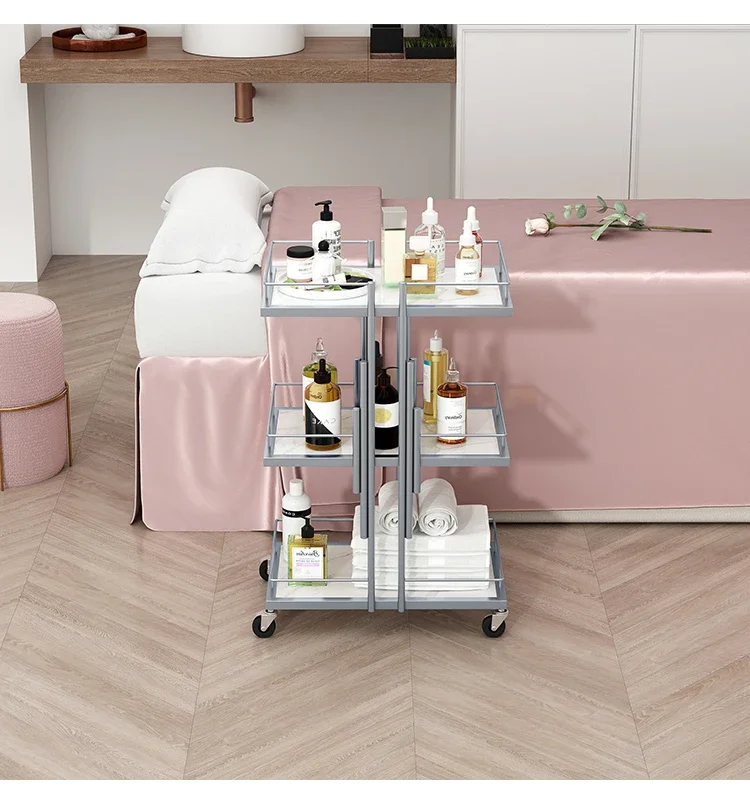 Luxury Iron Salon Trolley Manicure Mobile Tools Cart Modern Commercial Multi-Layer Storage Beauty Furniture