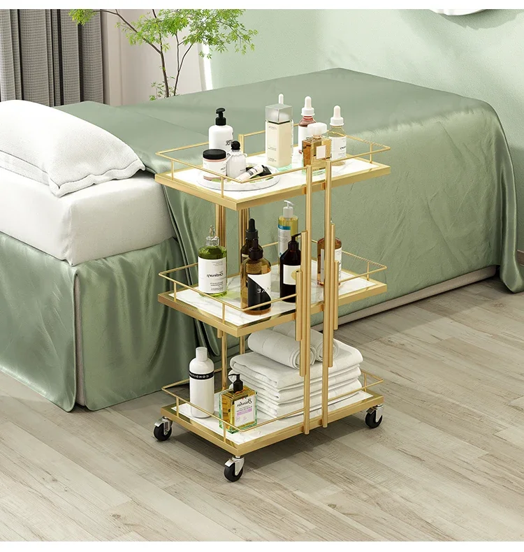 Luxury Iron Salon Trolley Manicure Mobile Tools Cart Modern Commercial Multi-Layer Storage Beauty Furniture