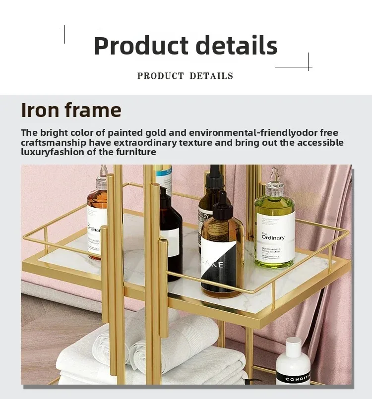 Luxury Iron Salon Trolley Manicure Mobile Tools Cart Modern Commercial Multi-Layer Storage Beauty Furniture