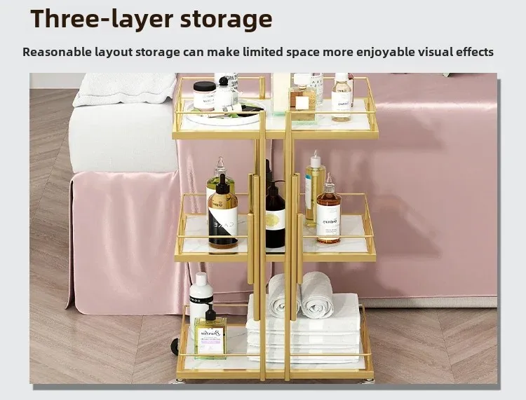 Luxury Iron Salon Trolley Manicure Mobile Tools Cart Modern Commercial Multi-Layer Storage Beauty Furniture