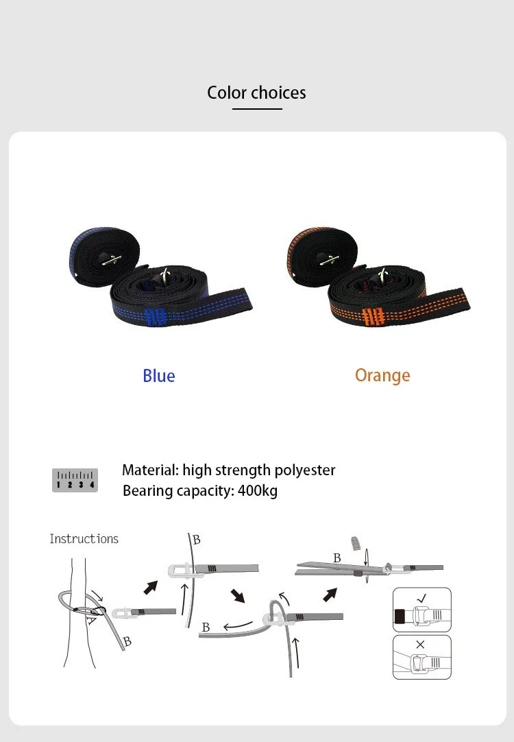 Portable Pair of 300cm Adjustable Outdoor Camping Hammock Hamac Hamaca Hamak Straps Belts Hanging Tree Rope
