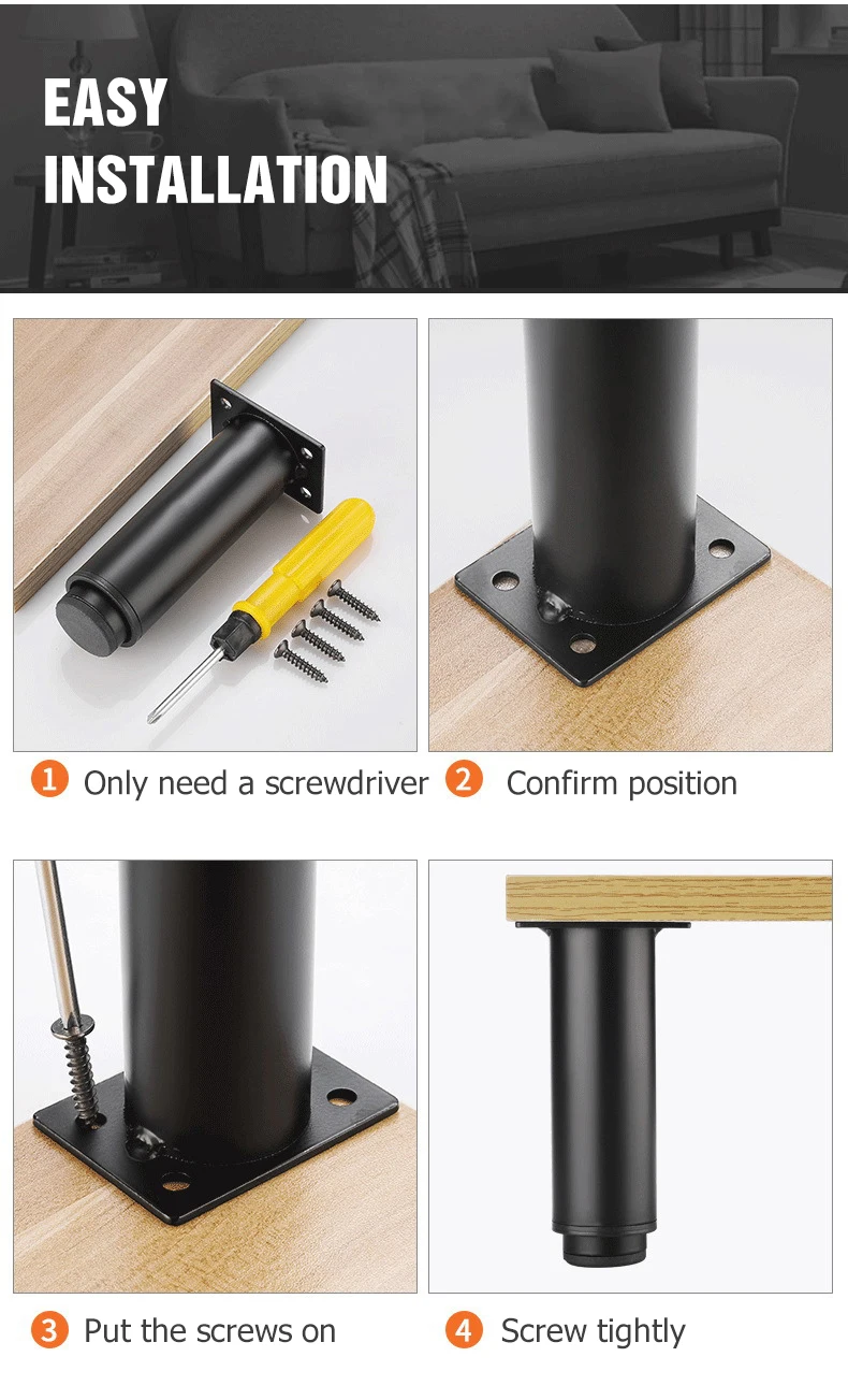 KAK Adjustable Furniture Leg Cold Rolled Steel Black White Table Feet Replacement Cabinet Sofa Metal Foot Furniture Hardware