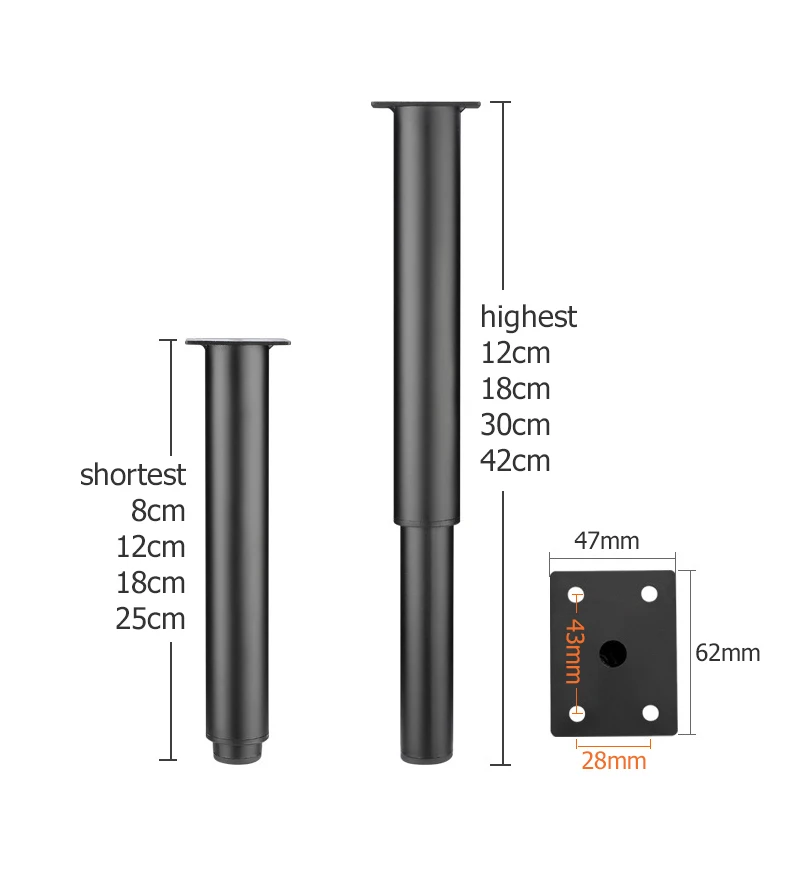 KAK Adjustable Furniture Leg Cold Rolled Steel Black White Table Feet Replacement Cabinet Sofa Metal Foot Furniture Hardware