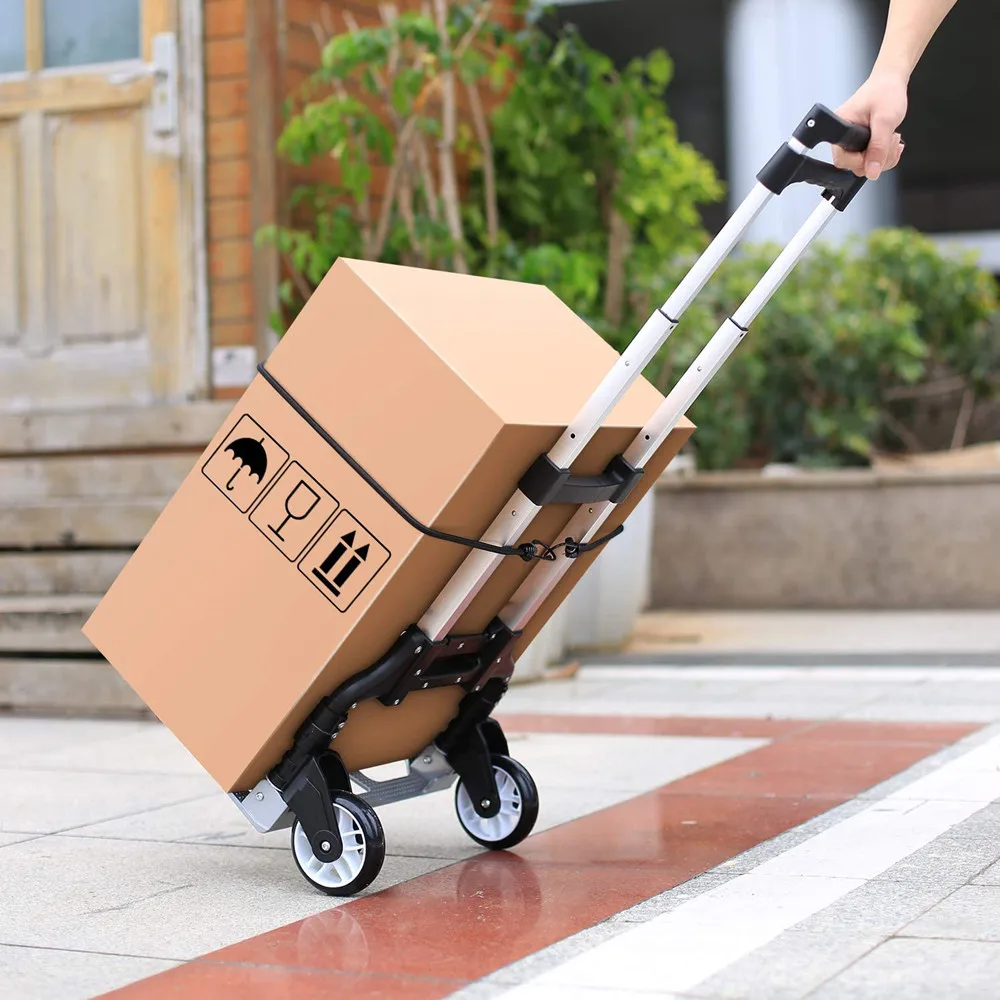 2025 NEW 150kg All Terrain Stair Climbing Cart Hand Truck with Bungee Cord Portable Folding Trolley for Upstairs Cargo with bag
