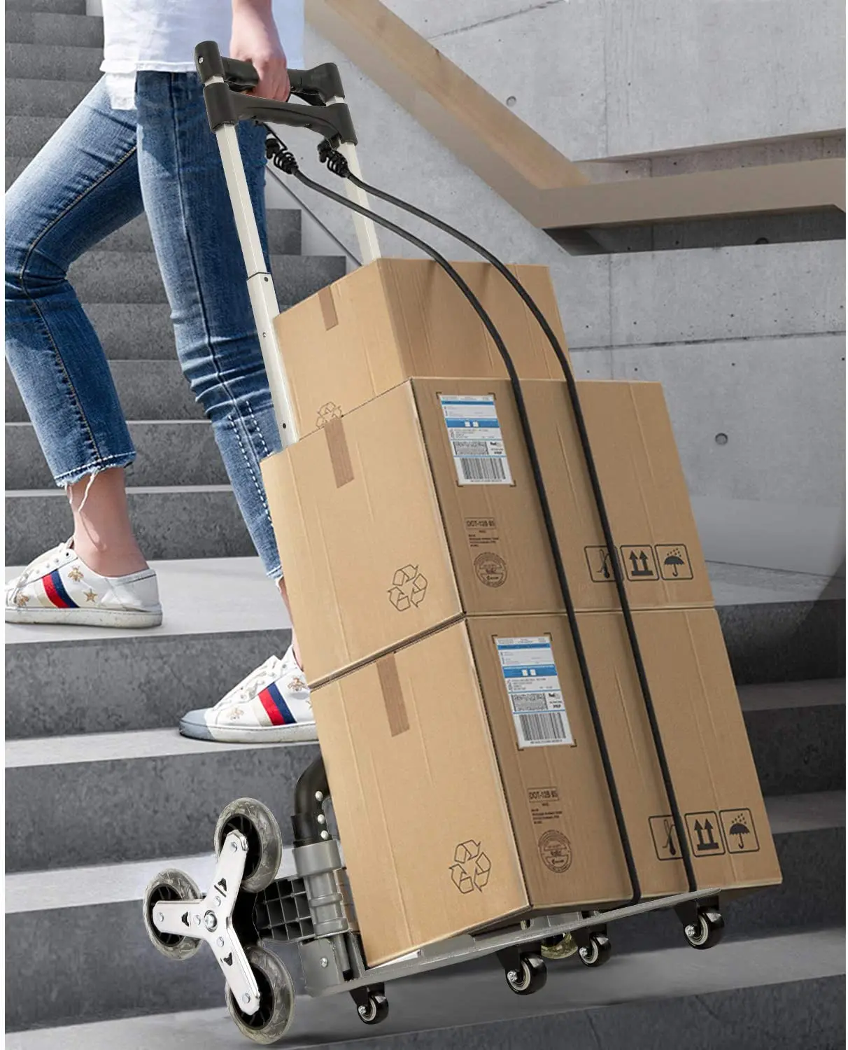 2025 NEW 150kg All Terrain Stair Climbing Cart Hand Truck with Bungee Cord Portable Folding Trolley for Upstairs Cargo with bag