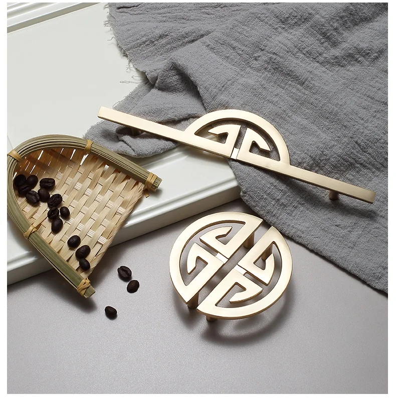 1pcs New Chinese Style Wardrobe Door Handle Golden Cabinet Door Knob Lengthened Shoe Cabinet Furniture Hardware