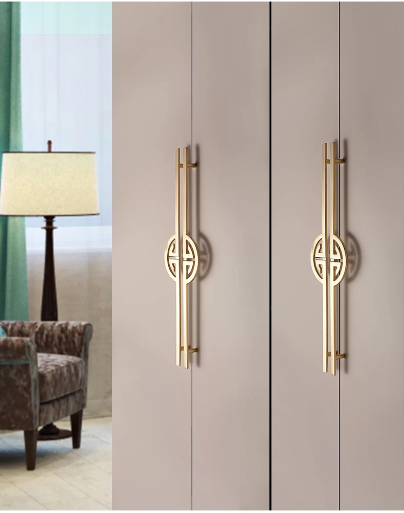 1pcs New Chinese Style Wardrobe Door Handle Golden Cabinet Door Knob Lengthened Shoe Cabinet Furniture Hardware