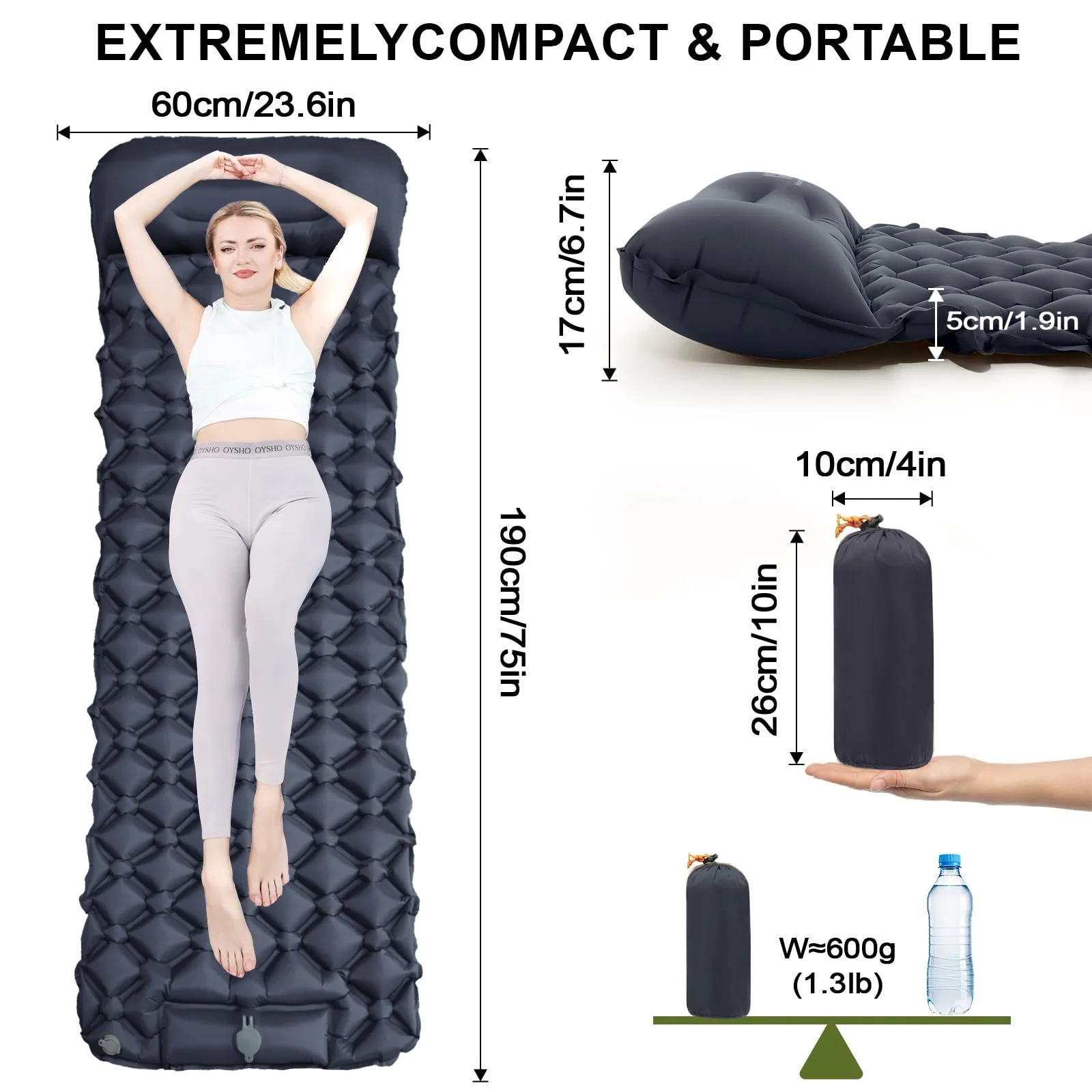 Outdoor Camping Inflatable Mattress Sleeping Pad With Pillows Ultralight Air Mat Built In Inflator Pump Hiking