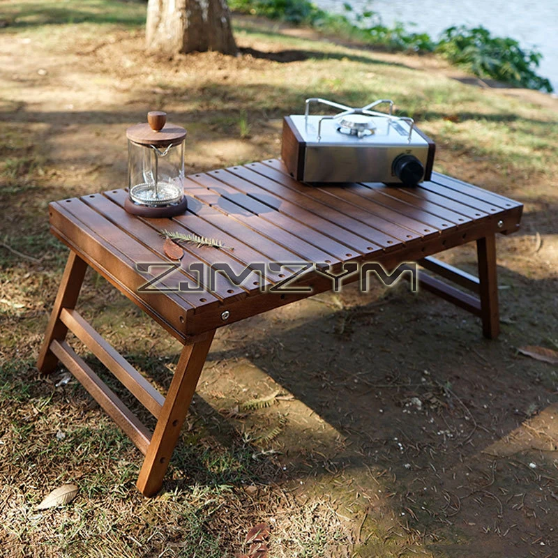 Outdoor Solid Wood Table Portable Folding Table Camping Hiking Barbecue Small Table Self-driving Tour Rack Picnic Table