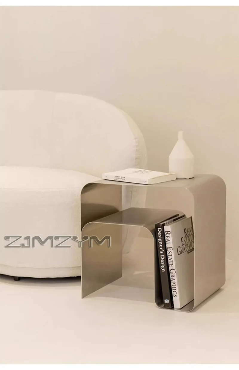 Nordic Stainless Steel Tea Table Minimalist Bedside Nightstand Modern Sofa Corner Accent Table for Bedroom Coffee Desk