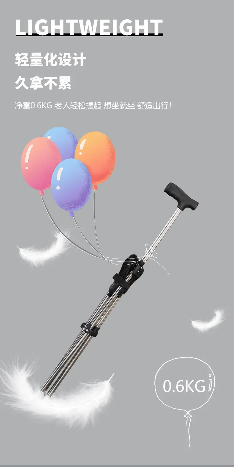 Outdoor Foldable Crutch Chair Elderly Walking Aid Crutch Stool Wholesale Lightweight Mountaineering Cane Walking Stick Stool