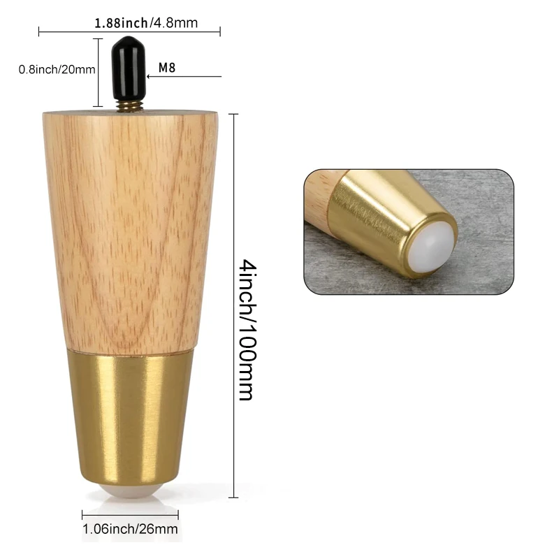 4Pcs Wood Furniture Legs, Round Solid Mid Century Legs 10CM 15CM Couch Legs Replacement Legs for Dresser Cabinets Sofas Ottoman
