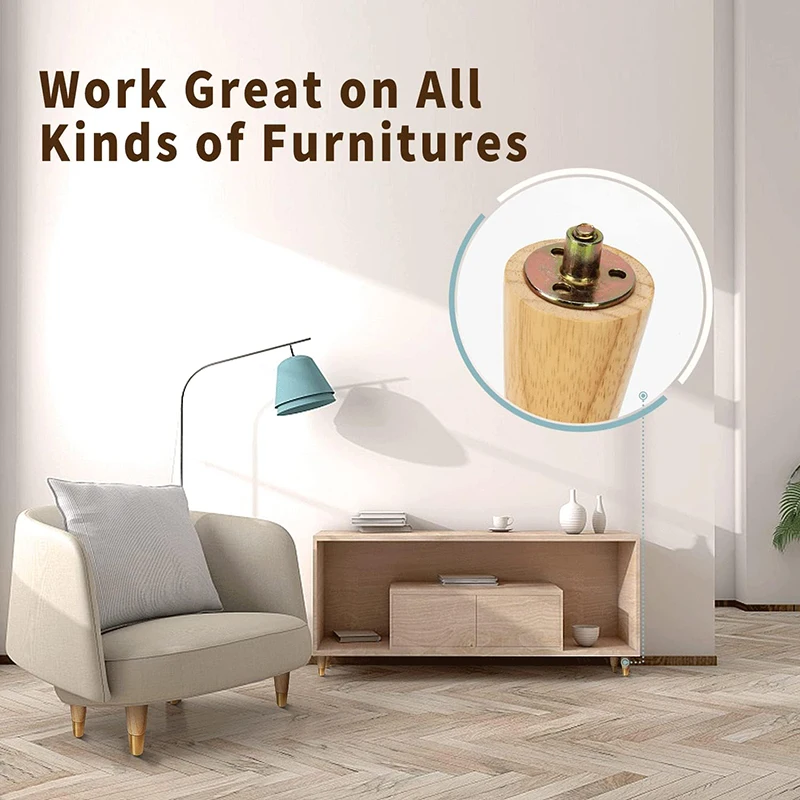 4Pcs Wood Furniture Legs, Round Solid Mid Century Legs 10CM 15CM Couch Legs Replacement Legs for Dresser Cabinets Sofas Ottoman