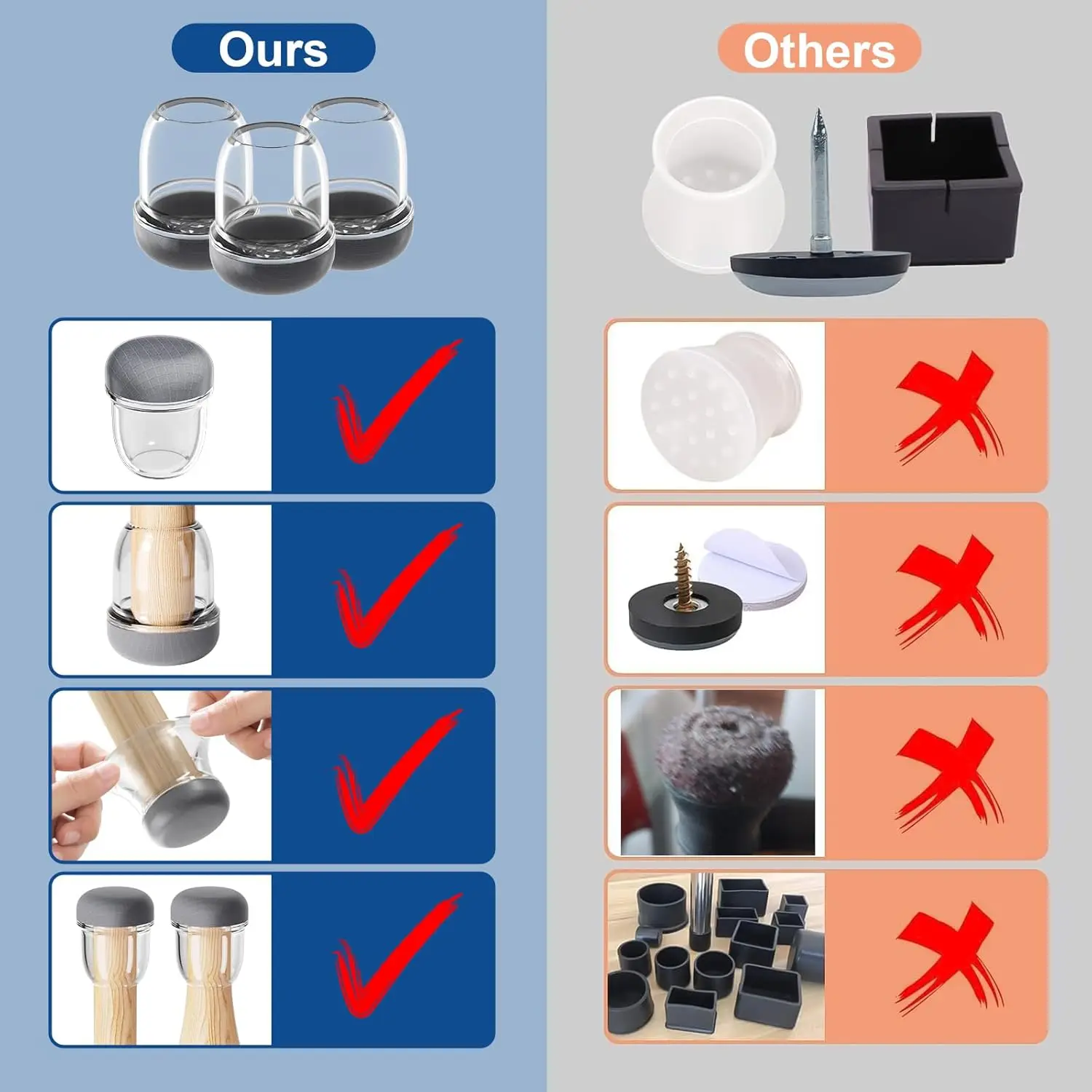 24pcs Gray Chair Leg Cover Diagonal Leg Floor Protectors Silicone Furniture Table Feet Protect for Chair Table No Noise