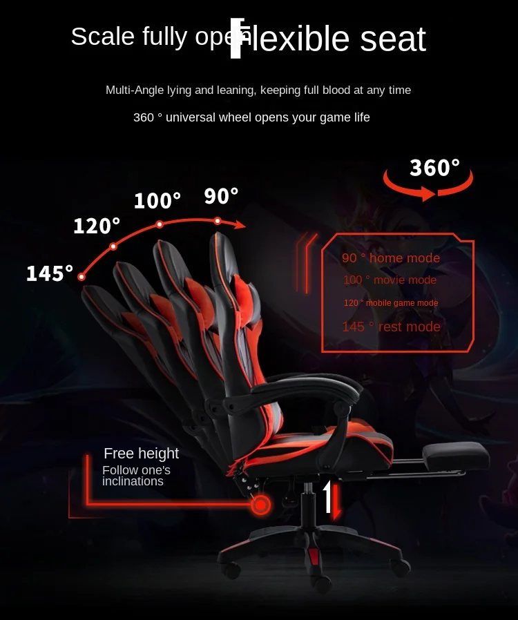 UVR Girls Computer Chair Home Office Chair Ergonomic Backrest Sponge Cushion with Footrest Professional Computer Game Chair